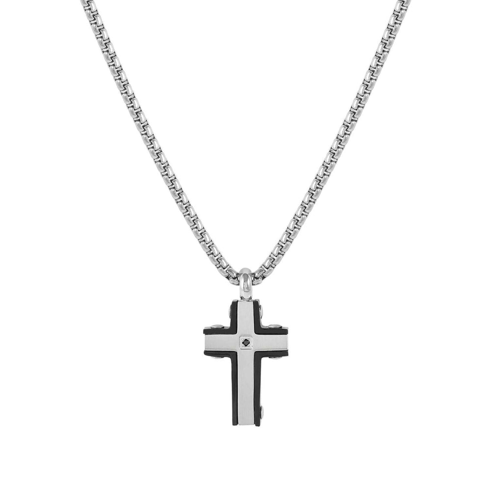 Nomination Black Strong Ed. Satin Steel, Fin. PVD (Cross) and 1 Diamond Necklace Image