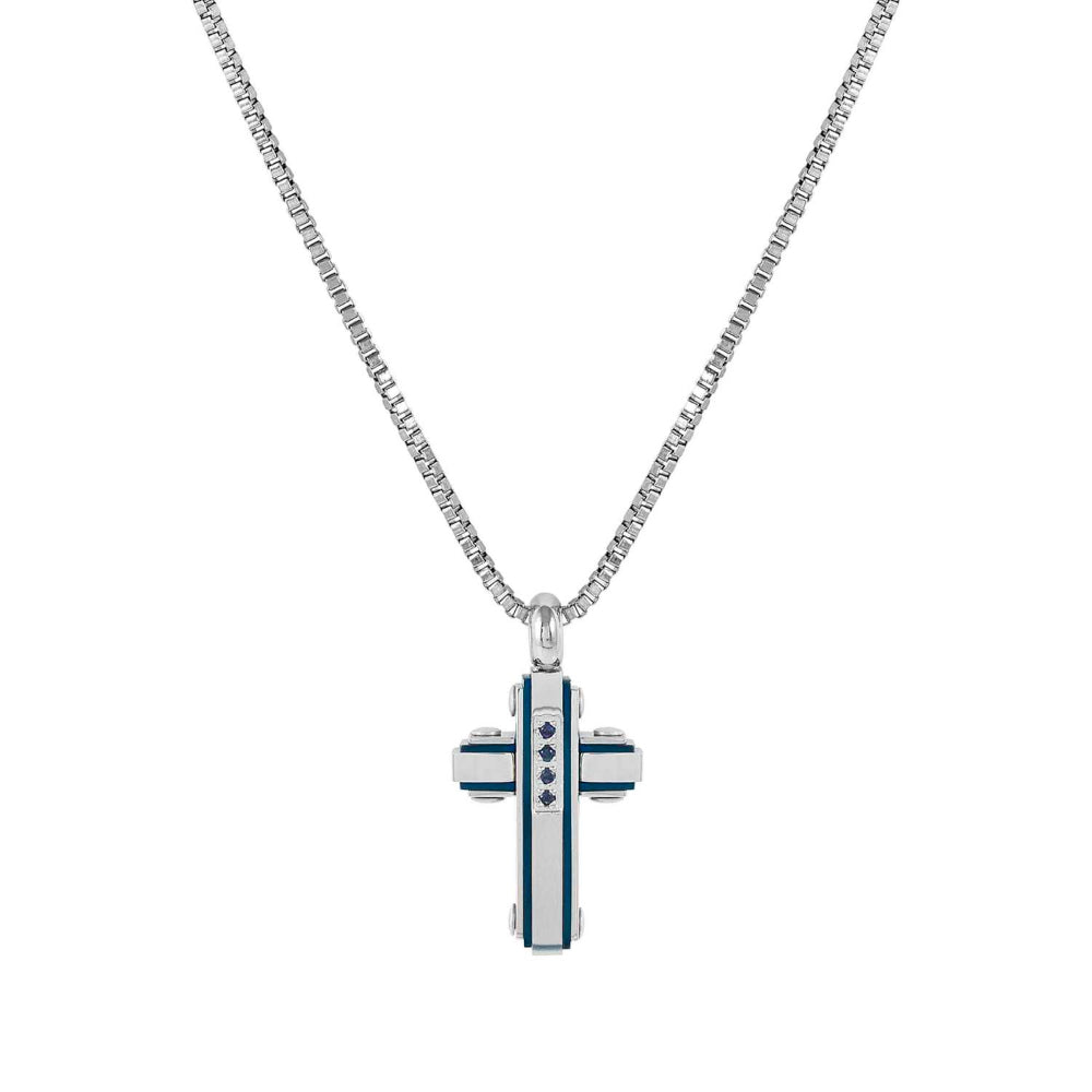Nomination Blue Strong Ed. Diamond In Steel with Fin. PVD (Cross) and 4 Stones Sapphire Necklace Image