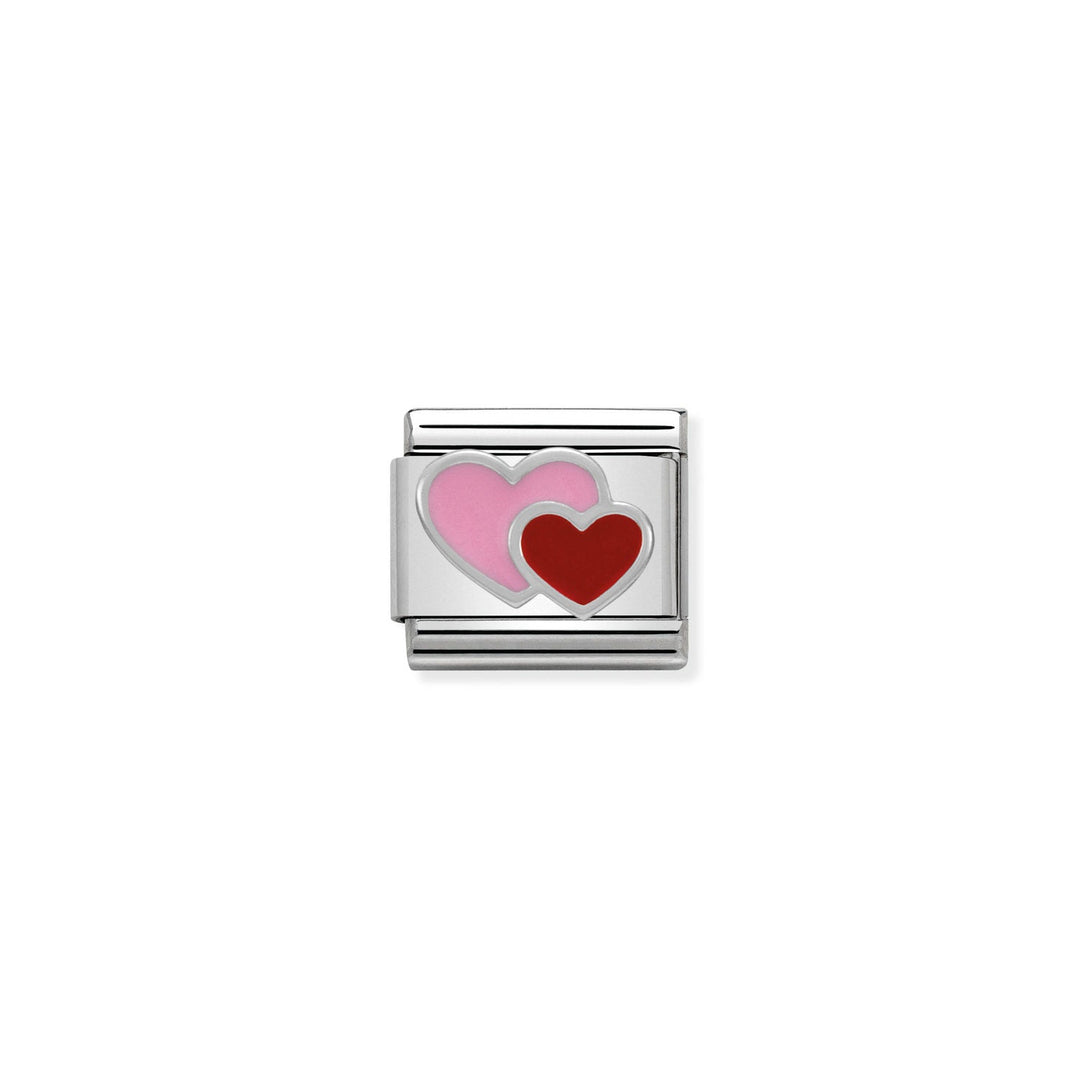 Nomination Classic Silver Pink and Red Double Heart Charm - MococoNomination330202/168033497332080Charms and Links