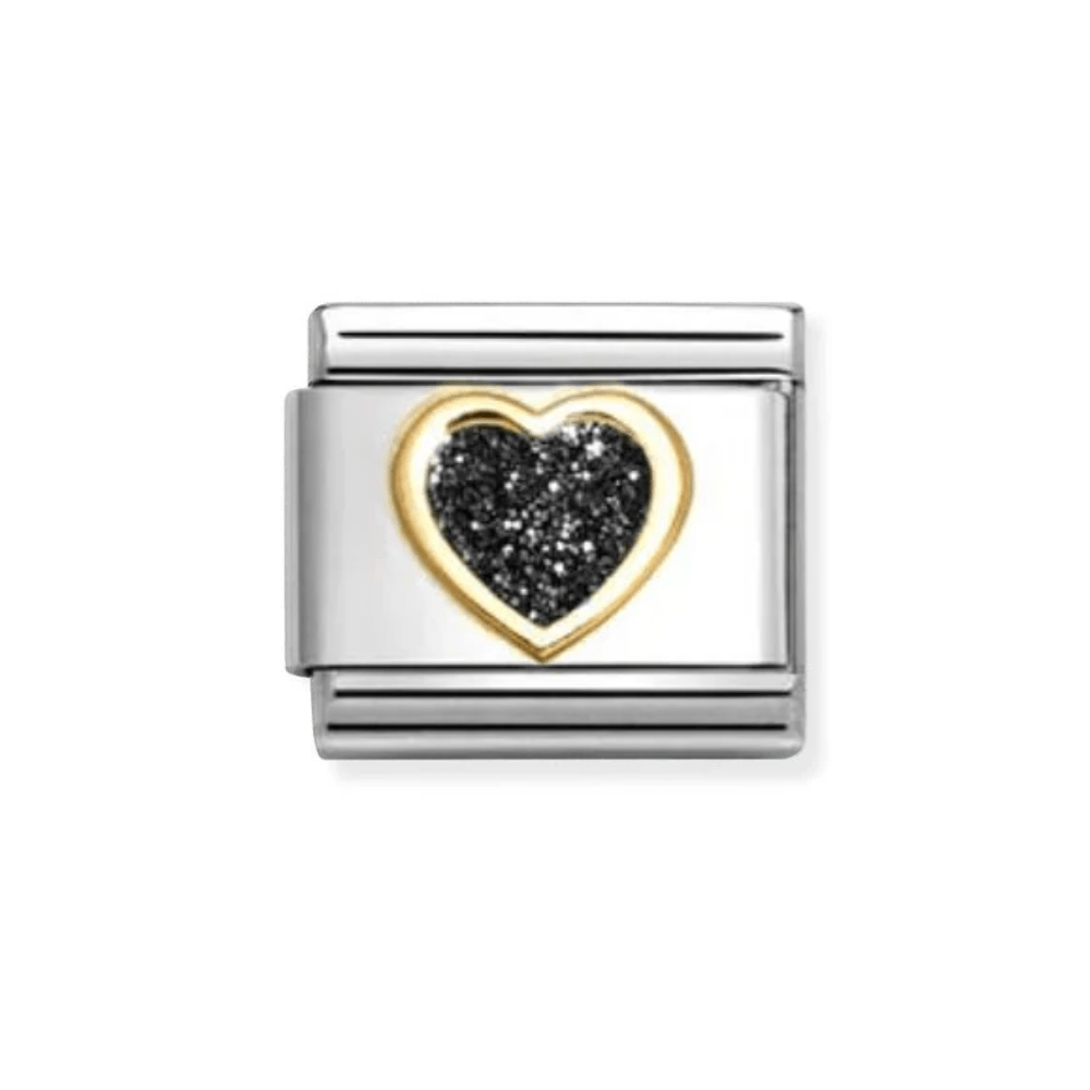 Nomination Classic Yellow Gold Black Glitter Heart Enamel Charm - MococoNomination030220/108033497536761Charms