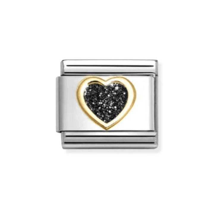 Nomination Classic Yellow Gold Black Glitter Heart Enamel Charm - MococoNomination030220/108033497536761Charms