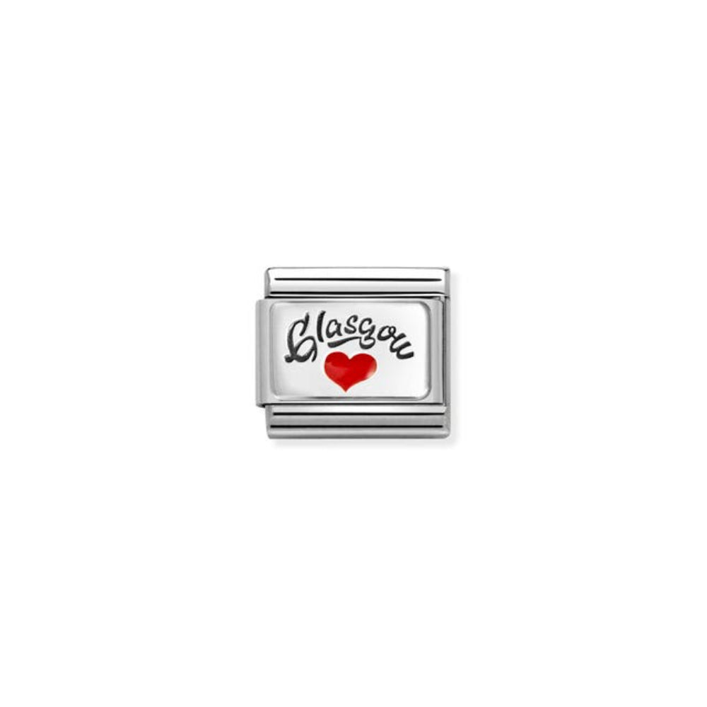 Nomination Composable Classic Country Symbols Stainless Steel, Enamel & 925 Sterling Silver Glasgow with Red Heart 9 mm Charm Link image