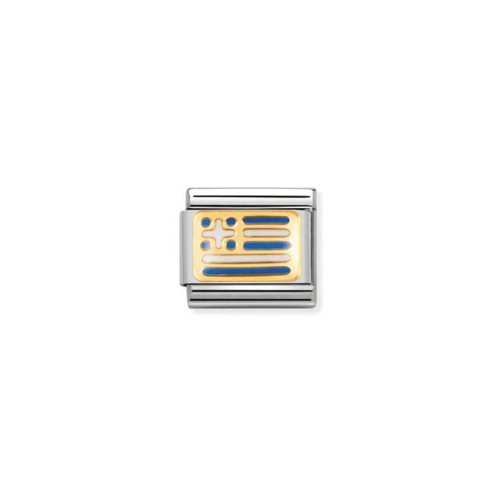 Nomination Composable Classic Europe Flag Stainless Steel, Enamel & Bonded Yellow Gold Greece Flag 9 mm Charm Link image