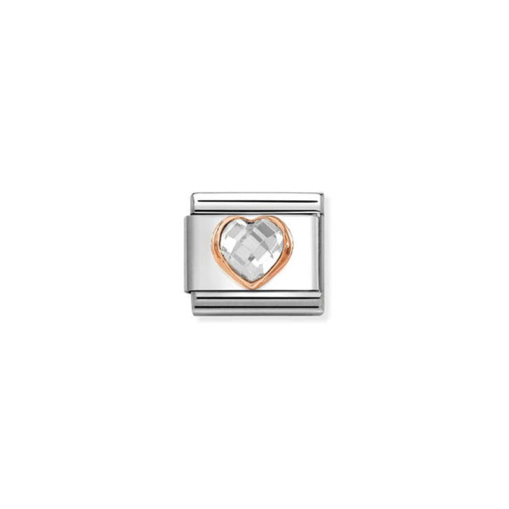 Nomination Composable Classic Faceted Heart Stainless Steel, Bonded 9K Rose Gold & White Cubic Zirconia Heart 9 mm Charm Link image