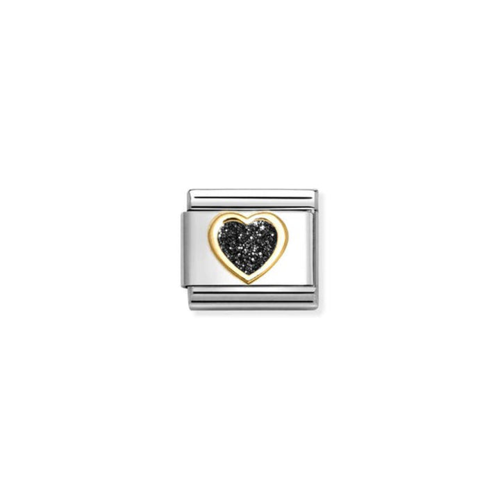 Nomination Composable Classic Glitter Symbols Stainless Steel, Enamel & Bonded Yellow Gold Black Glitter Heart 9 mm Charm Link image