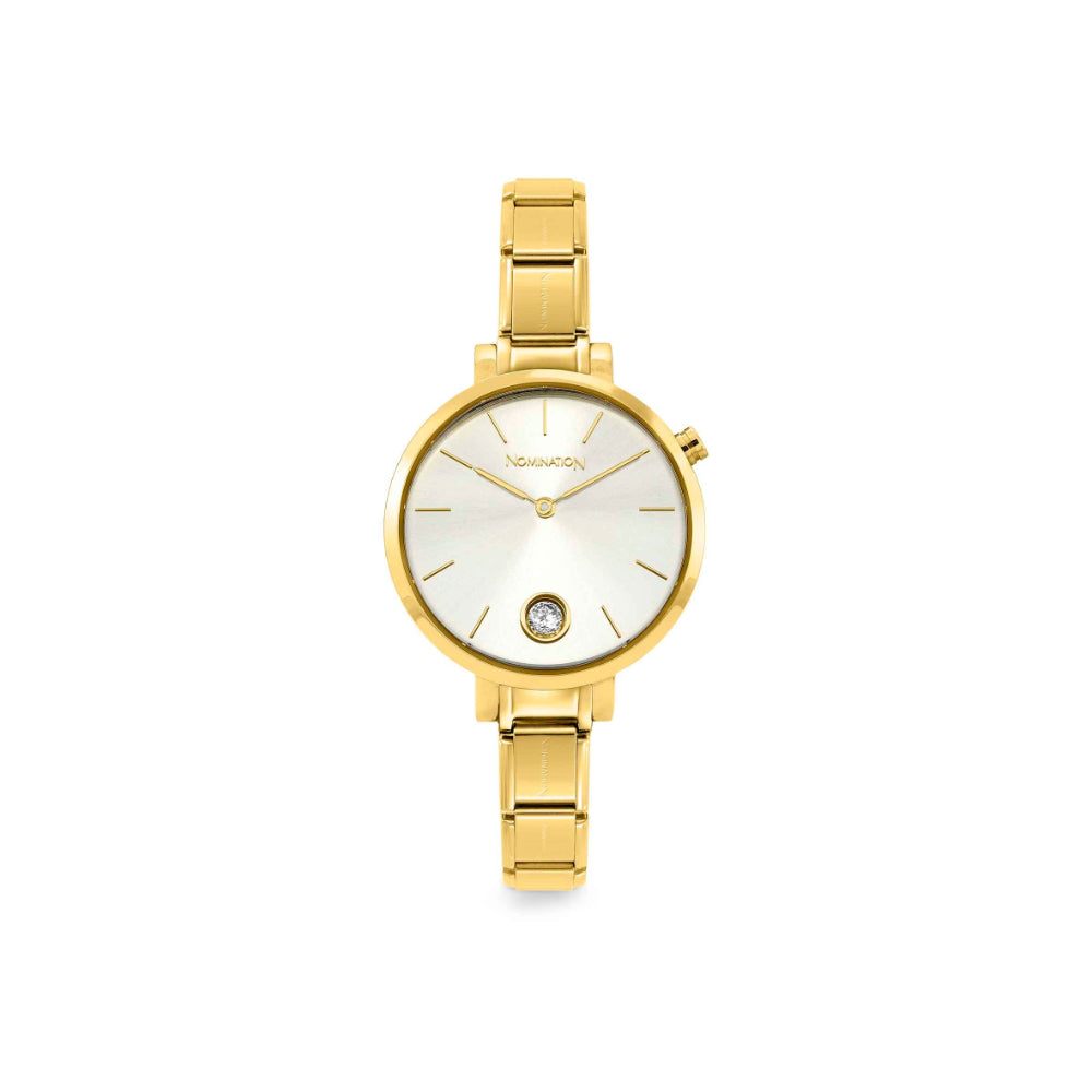 Nomination Composable Classic Gold Zircon and Round Steel Strapped Paris Silver Watch image