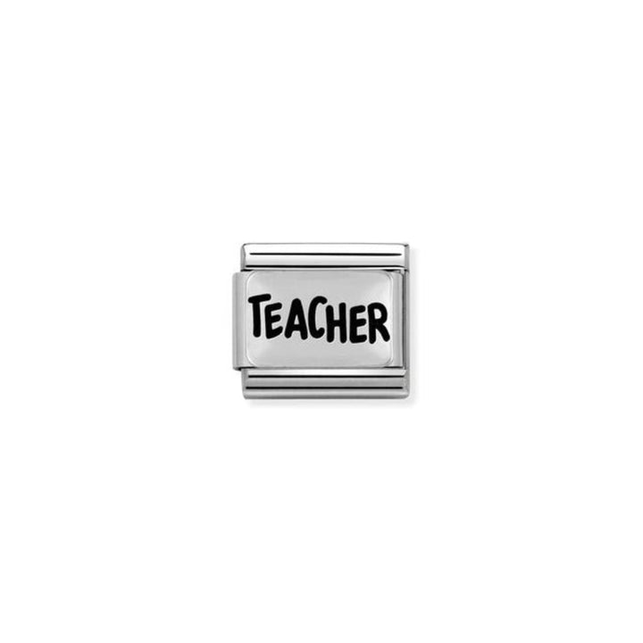 Nomination Composable Classic Plates Oxidized Stainless Steel & 925 Sterling Silver Teacher Black Writing 9 mm Charm Link image