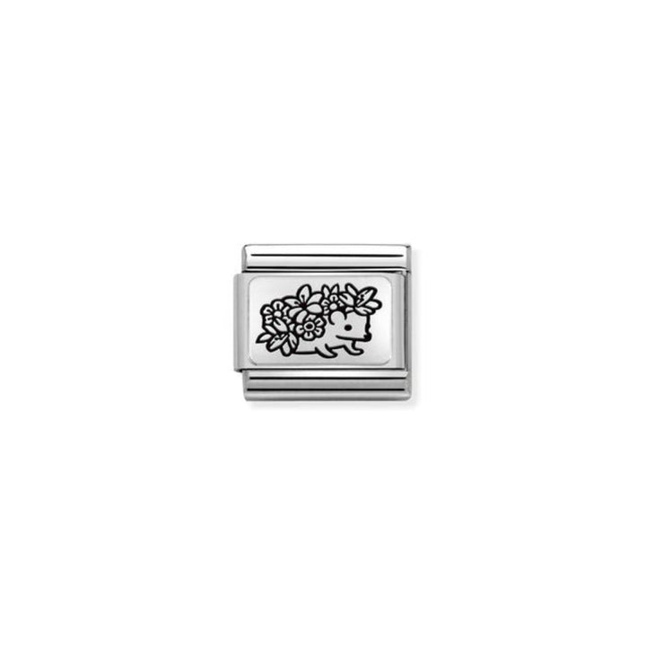 Nomination Composable Classic Plates Stainless Steel & 925 Sterling Silver Hedgehog with Flowers 9 mm Charm Link image