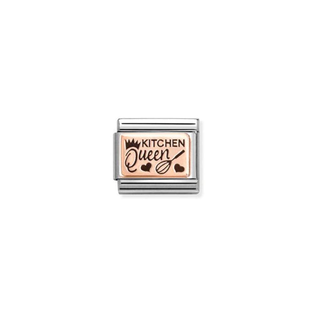Nomination Composable Classic Plates Stainless Steel, Black Enamel & 9K Rose Gold Kitchen Queen 9 mm Charm Link image
