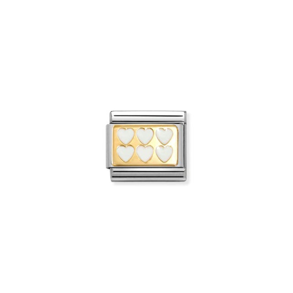 Nomination Composable Classic Plates Stainless Steel, Enamel & Bonded Yellow Gold White Hearts 9 mm Charm Link image