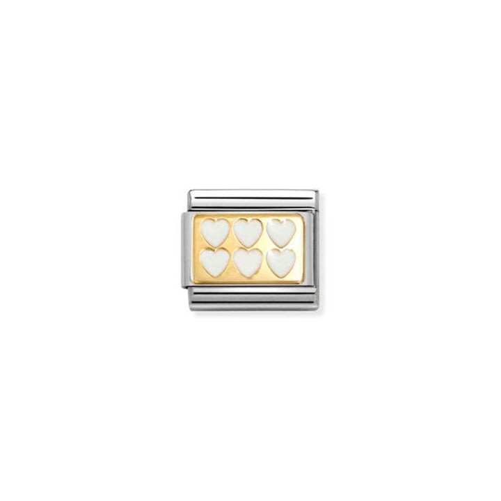 Nomination Composable Classic Plates Stainless Steel, Enamel & Bonded Yellow Gold White Hearts 9 mm Charm Link image