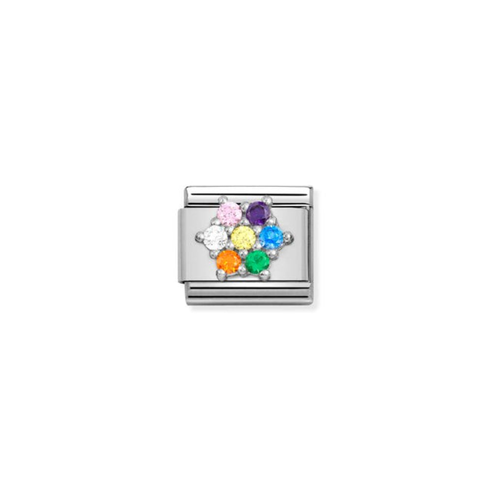 Nomination Composable Classic Symbols Stainless Steel, Coloured Cubic Zirconia & 925 Sterling Silver Rainbow Flower 9 mm Charm Link image