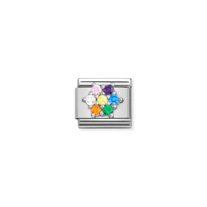 Nomination Composable Classic Symbols Stainless Steel, Coloured Cubic Zirconia & 925 Sterling Silver Rainbow Flower 9 mm Charm Link image