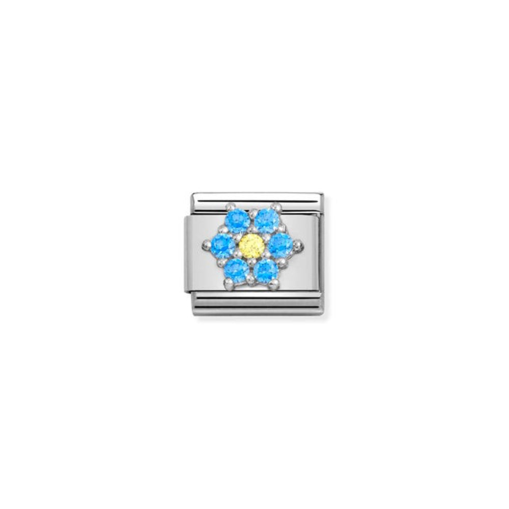 Nomination Composable Classic Symbols Stainless Steel, Cubic Zirconia & 925 Sterling Silver Light Blue and Yellow Flower 9 mm Charm Link image