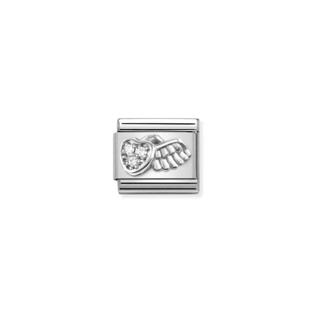 Nomination Composable Classic Symbols Stainless Steel, Cubic Zirconia & 925 Sterling Silver Winged Heart 9 mm Charm Link image