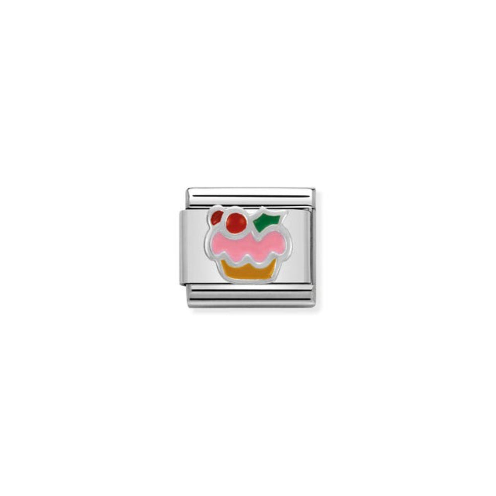 Nomination Composable Classic Symbols Stainless Steel, Enamel & 925 Sterling Silver Cupcake 9 mm Charm Link image
