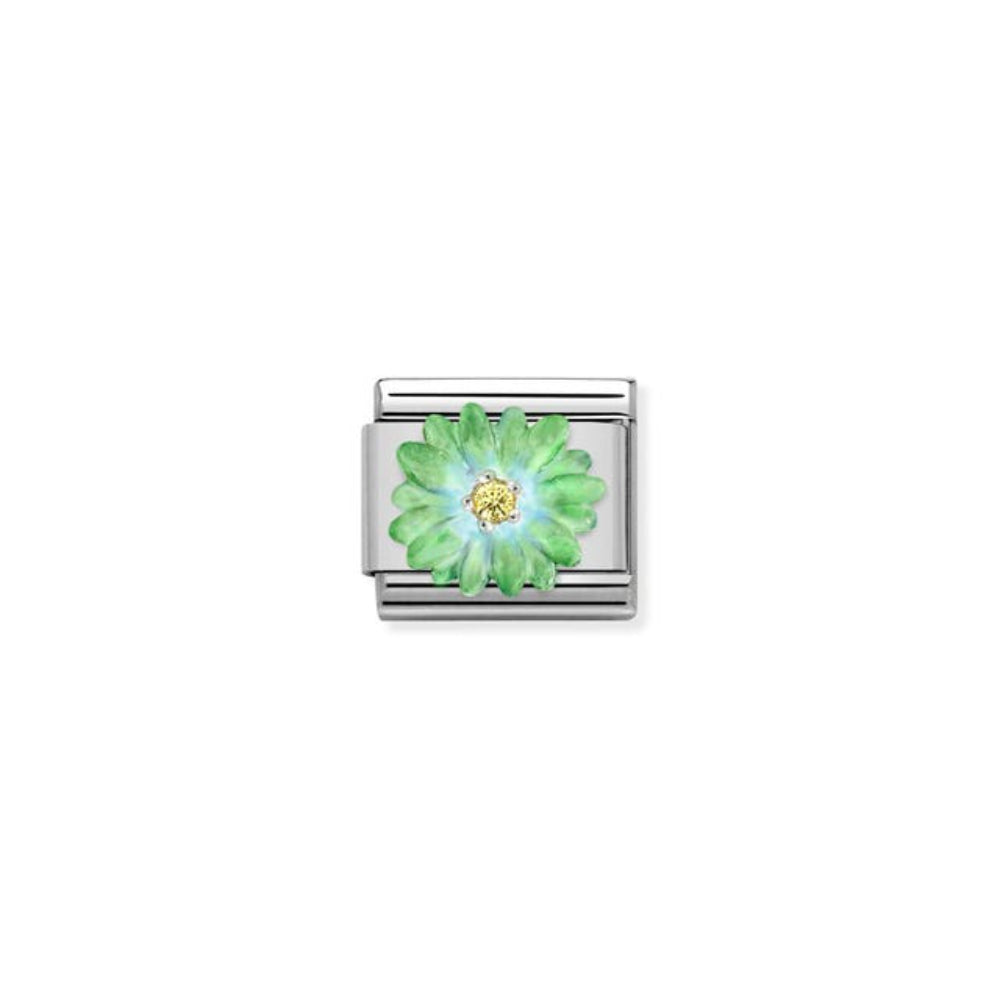 Nomination Composable Classic Symbols Stainless Steel, Enamel, Cubic Zirconia & 925 Sterling Silver Green Flower 9 mm Charm Link image