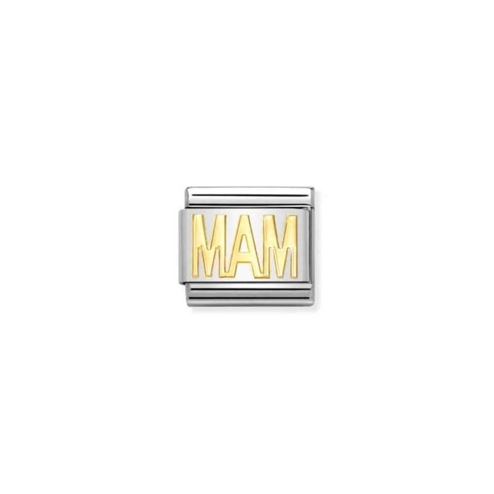 Nomination Composable Classic Writings Stainless Steel & Bonded Yellow Gold MAM 9 mm Charm Link image