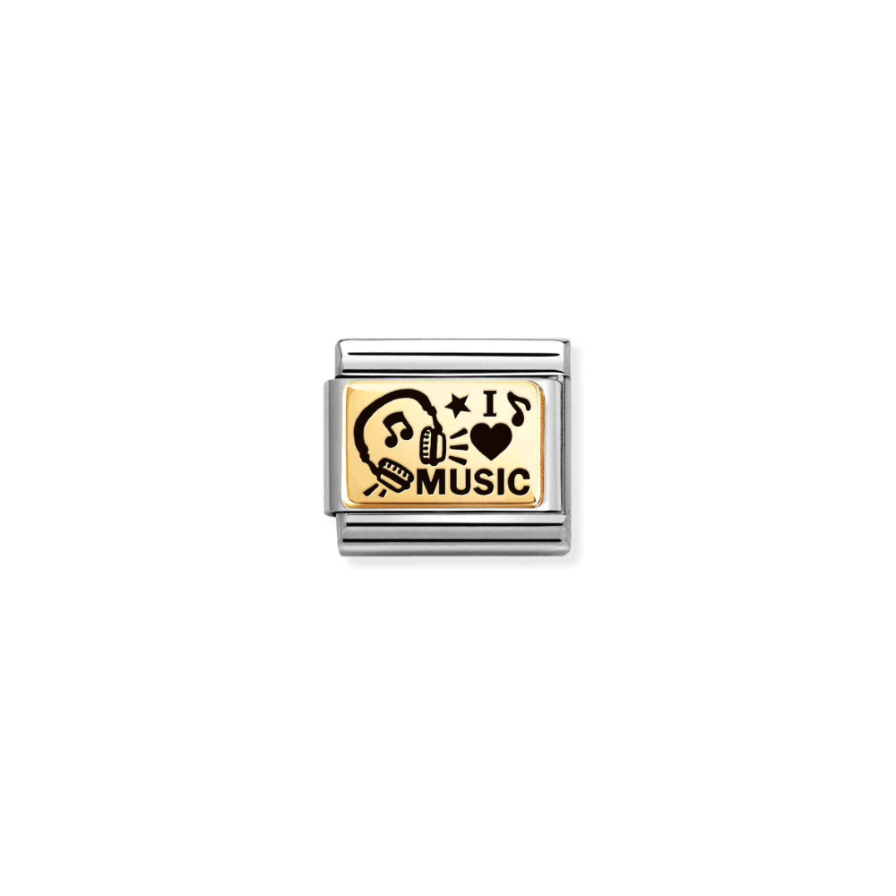 Nomination Composable Stainless Steel Yellow Gold I Love Music Headphones Link Charm image
