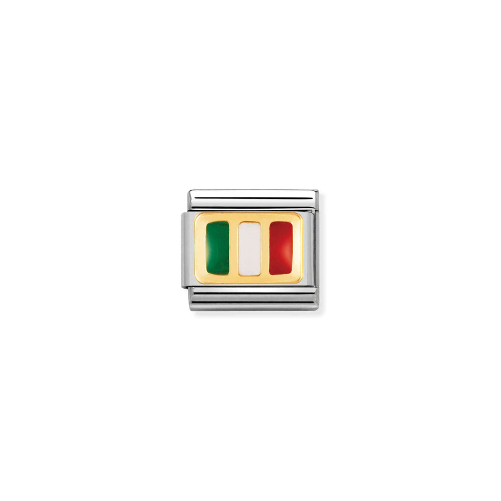 Nomination Composable Stainless Steel Yellow Gold Italy Flag Enamel Link Charm image