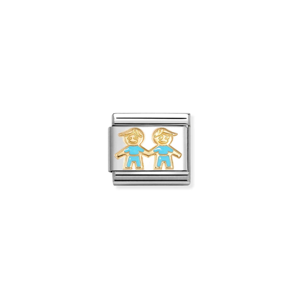 Nomination Composable Stainless Steel Yellow Gold Light Blue Brothers Link Charm image