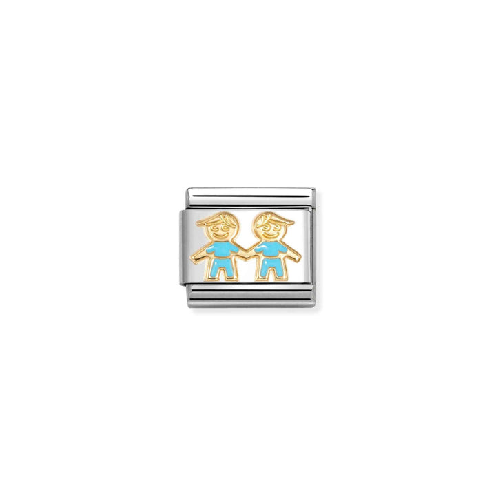 Nomination Composable Stainless Steel Yellow Gold Light Blue Brothers Link Charm image