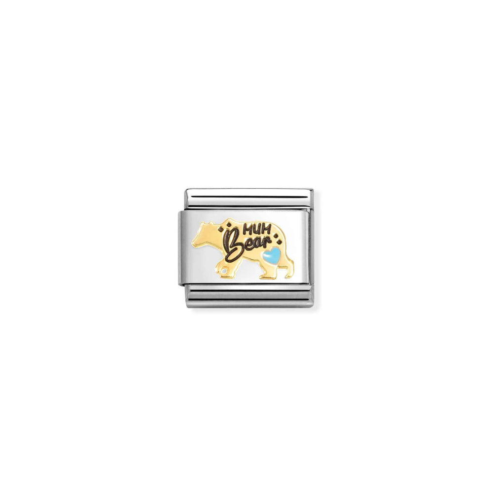 Nomination Composable Stainless Steel Yellow Gold Light Blue Mum Bear Link Charm image