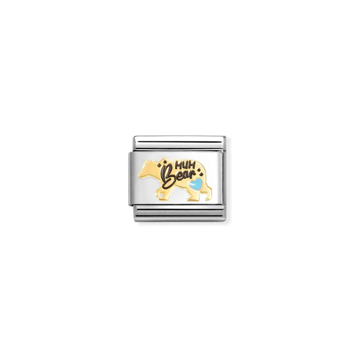 Nomination Composable Stainless Steel Yellow Gold Light Blue Mum Bear Link Charm image