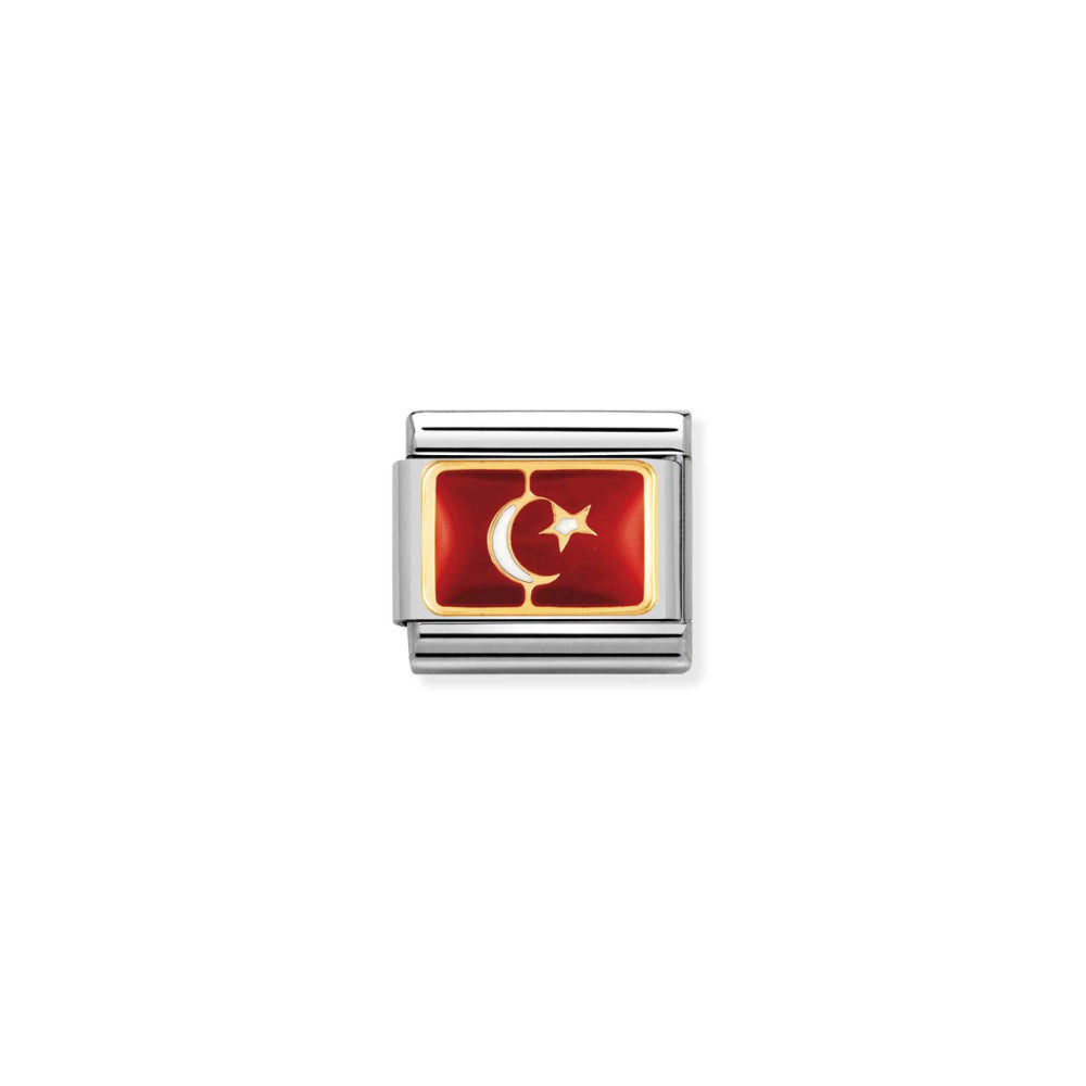 Nomination Composable Stainless Steel Yellow Gold Turkey Flag Enamel Link Charm image