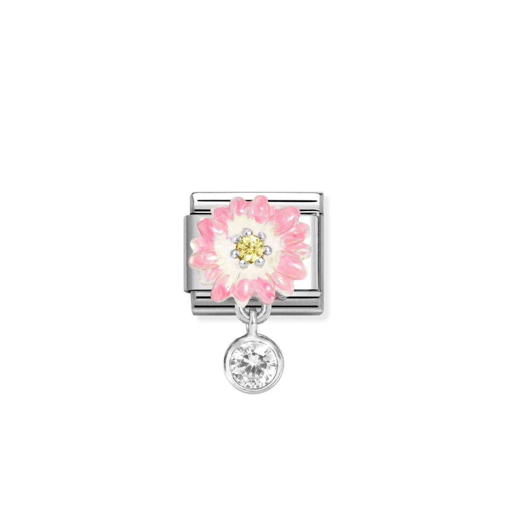 Nomination Composable Sterling Silver Pink Daisy CZ Pendant Link Charm image