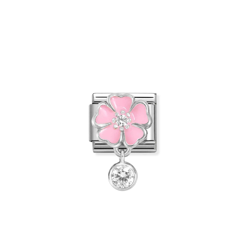Nomination Composable Sterling Silver Pink Flower CZ Pendant Link Charm image