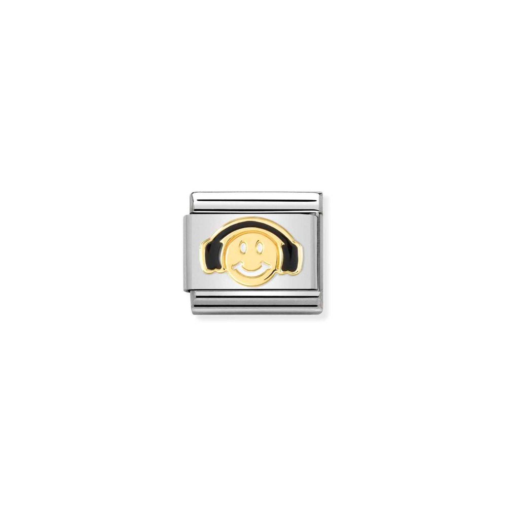 Nomination Gold and Black Classic Symbols , Enamel Smile with Headphones Charm - MococoNomination030272/568033497505101Charms