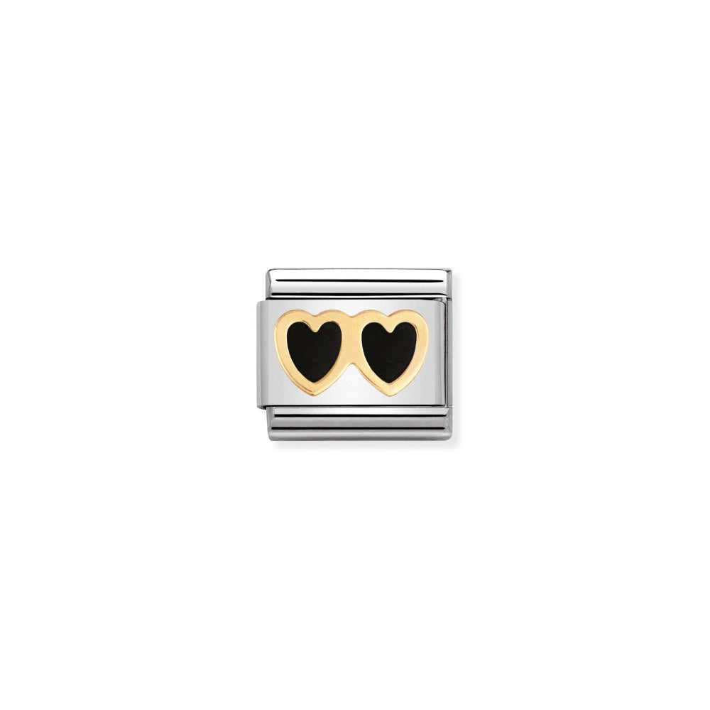 Nomination Gold and Black Composable Classic Love In Stainless Steel with Enamel Double Heart Charm Image
