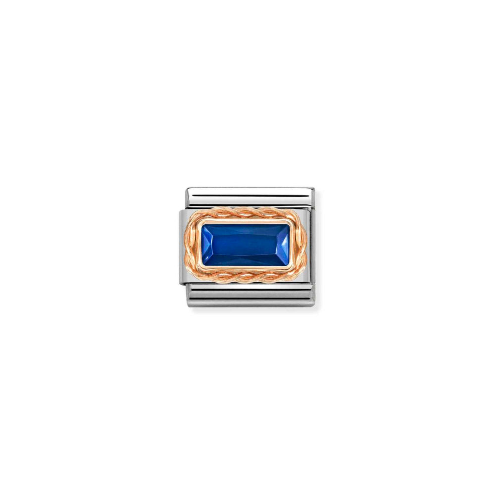 Nomination Gold and Blue Composable Classic Faceted Baguette with Rich Setting In Steel Charm Image