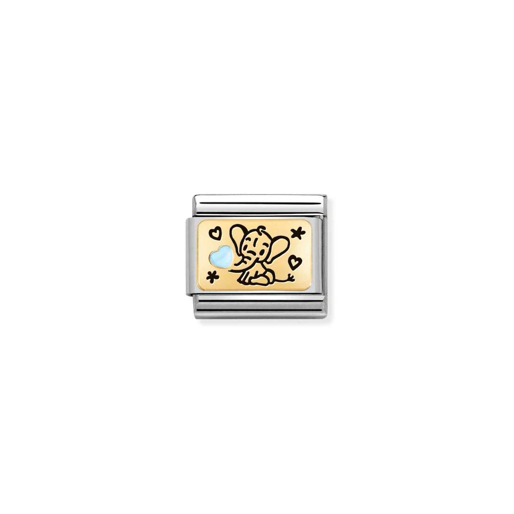Nomination Gold and Light Blue Composable Classic Plates (IC) In Steel, Enamel Elephant Charm Image