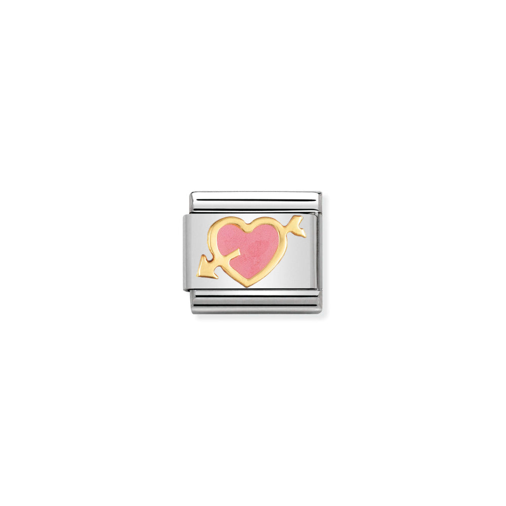 Nomination Gold and Pink Composable Classic Love 1 Stainless Steel, Enamel Heart with Arrow Charm Image