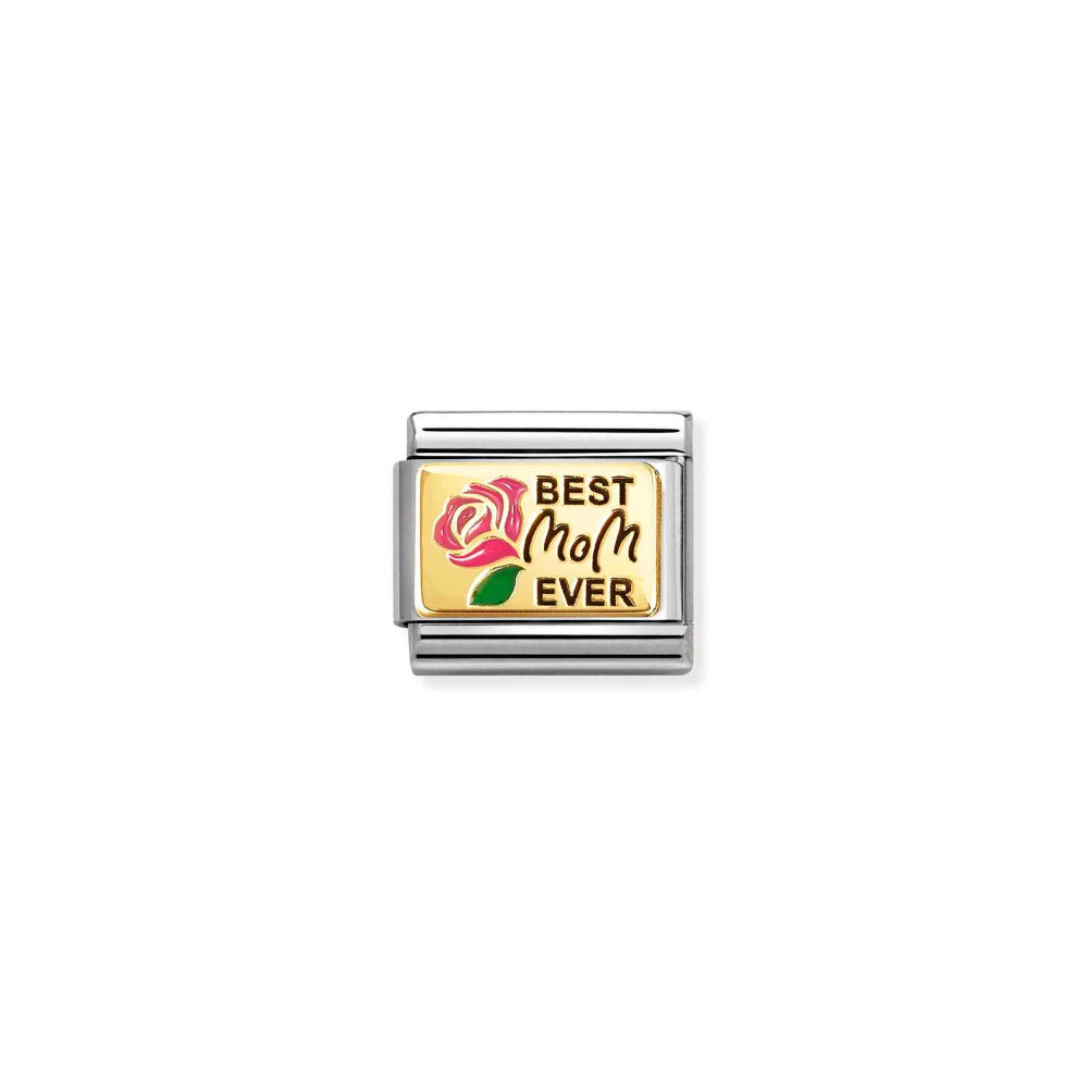 Nomination Gold and Pink Composable Classic Plates (IC) In Steel, Enamel Best Mom Ever Charm Image