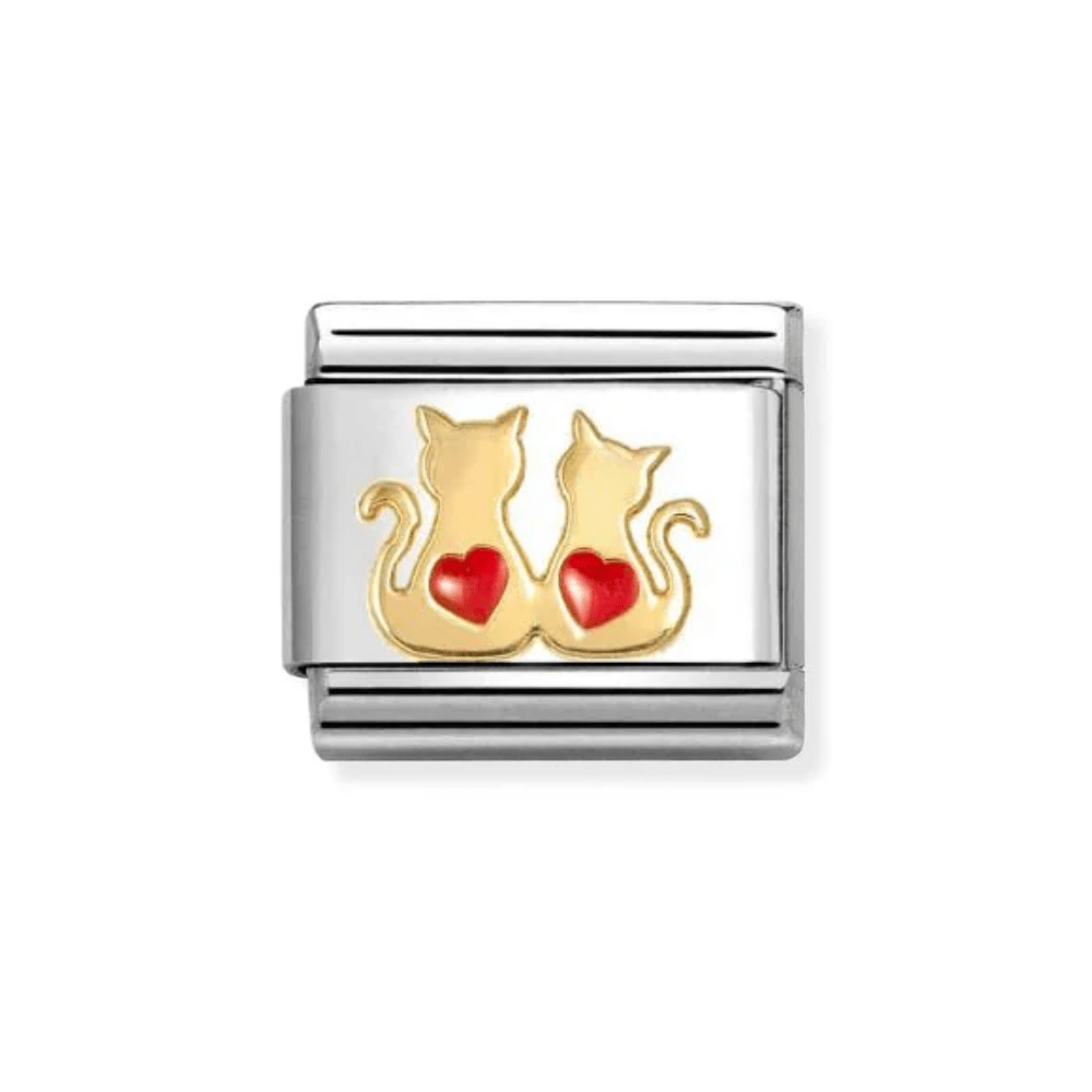 Nomination Gold and Red Classic Symbols , Enamel with Double Hearts Cats Charm - MococoNomination030285/708033497568403Charms