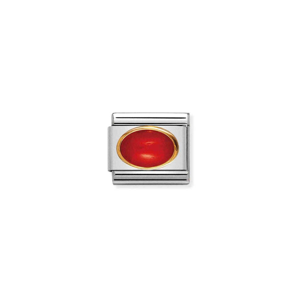 Nomination Gold and Red Composable Classic Oval Hard Stones In Stainless Steel and Coral Charm Image