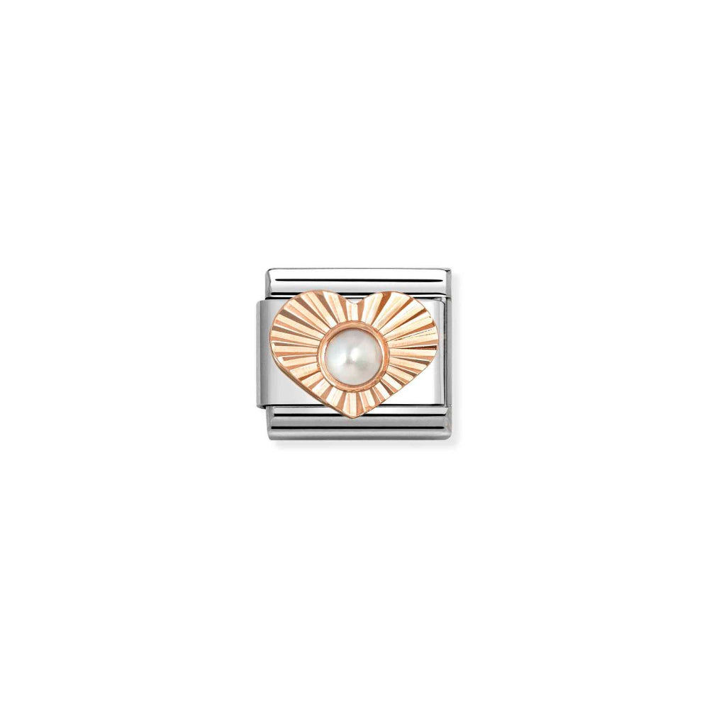 Nomination Gold and White Composable Classic Diamond Heart Stones, In Steel and Pearl Charm Image