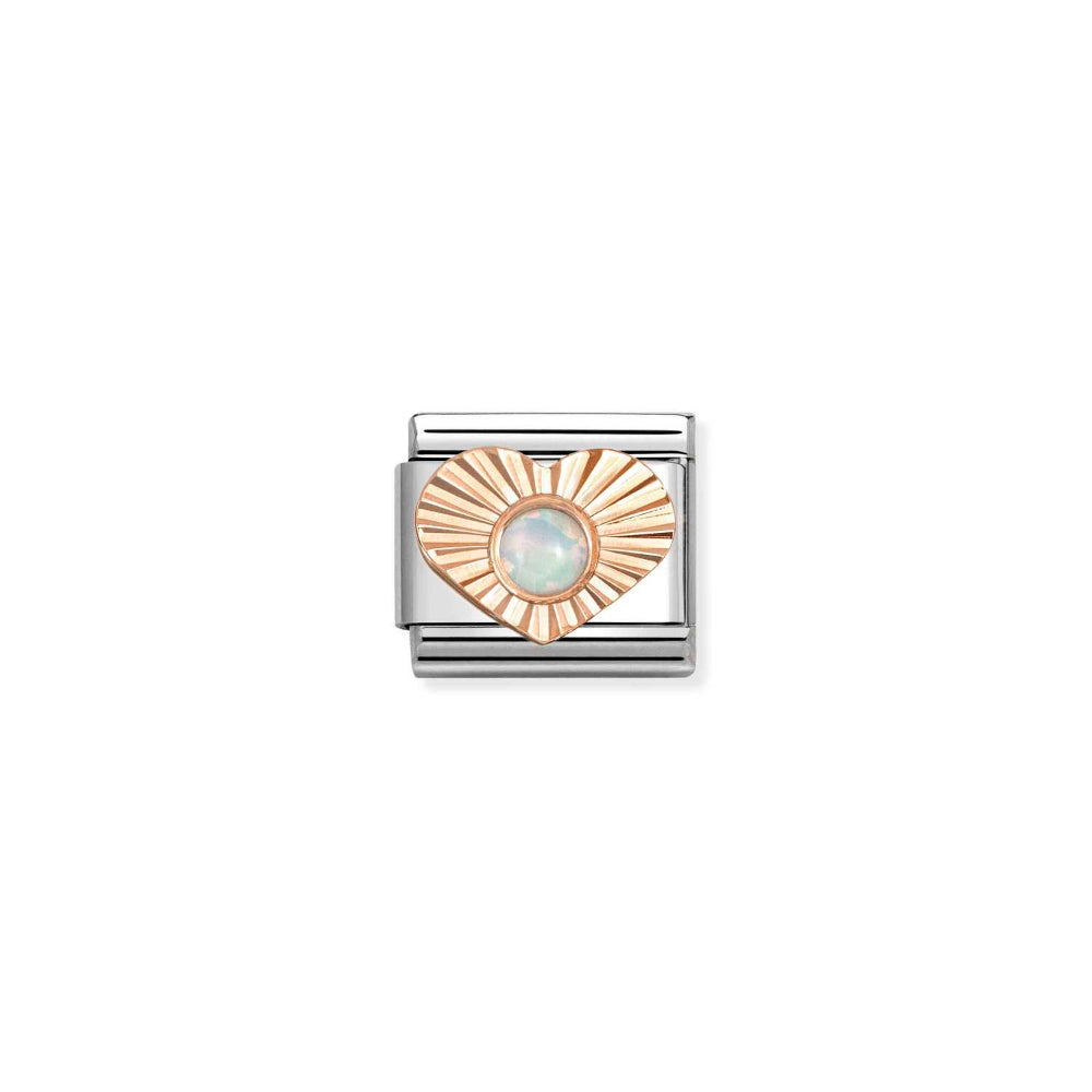 Nomination Gold and White Composable Classic Diamond Heart Stones, In Steel Opal Charm Image