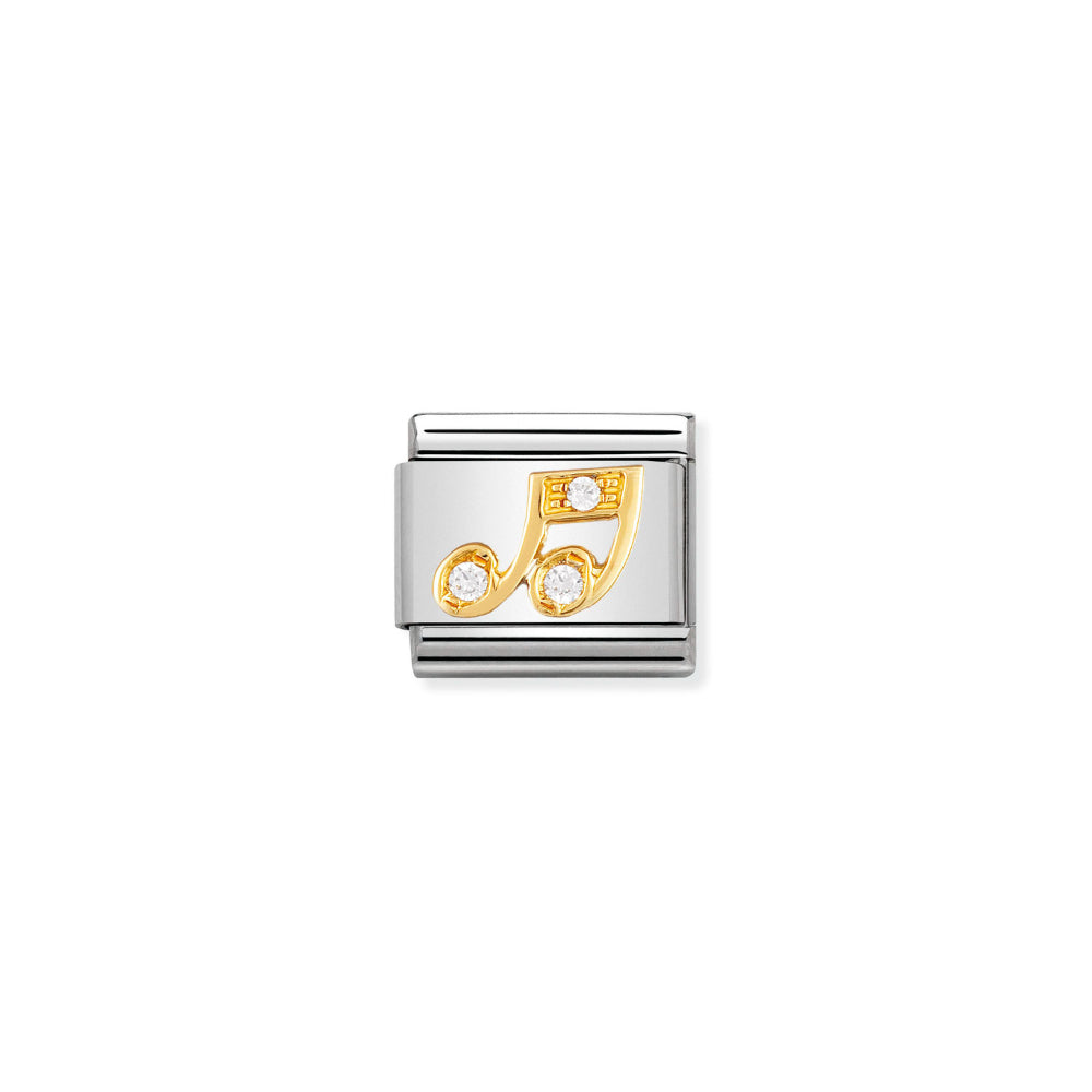 Nomination Gold and White Composable Classic Fun Stainless Steel with Cubic Zirconia Musical Note Charm Image