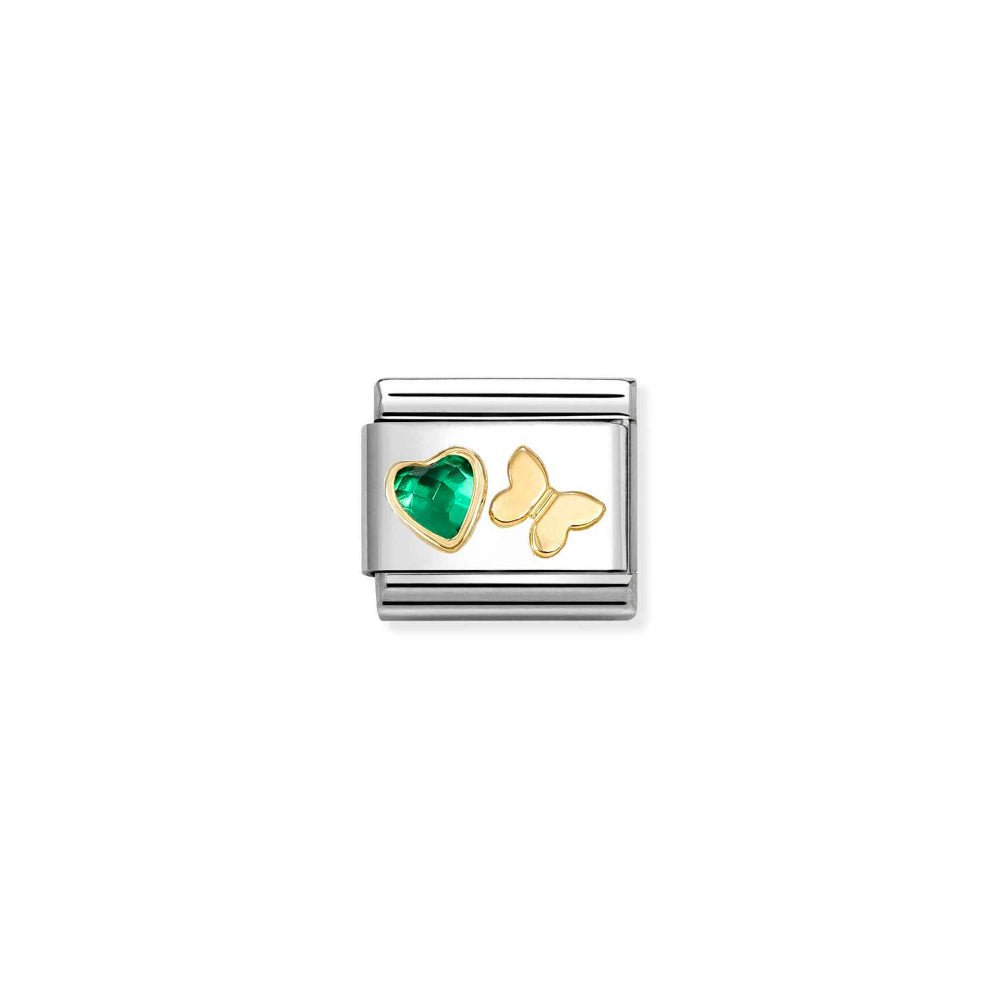 Nomination Gold Butterfly Green CZ Heart Charm - MococoNomination030613/158033497580061Charms