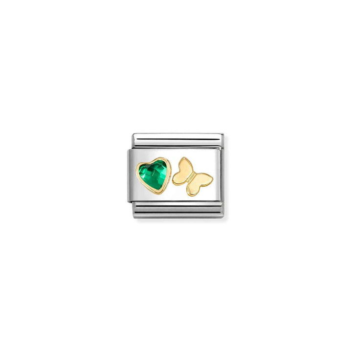 Nomination Gold Butterfly Green CZ Heart Charm - MococoNomination030613/158033497580061Charms