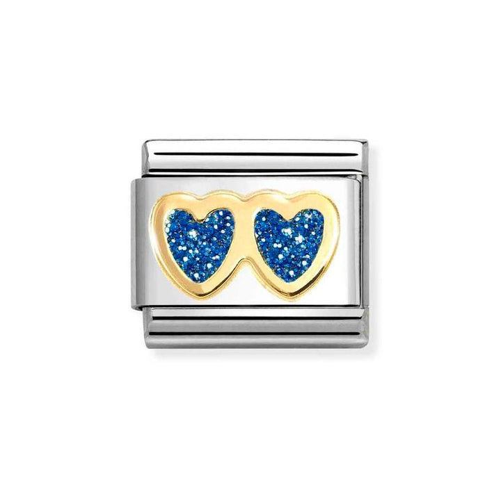 Nomination Gold Classic Glitter Double Blue Hearts Charm - MococoNomination030220/118033497536778Charms and Links
