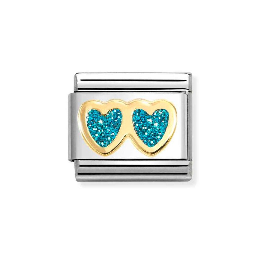 Nomination Gold Classic Glitter Double Turquoise Heart Charm - MococoNomination030220/128033497536785Charms and Links
