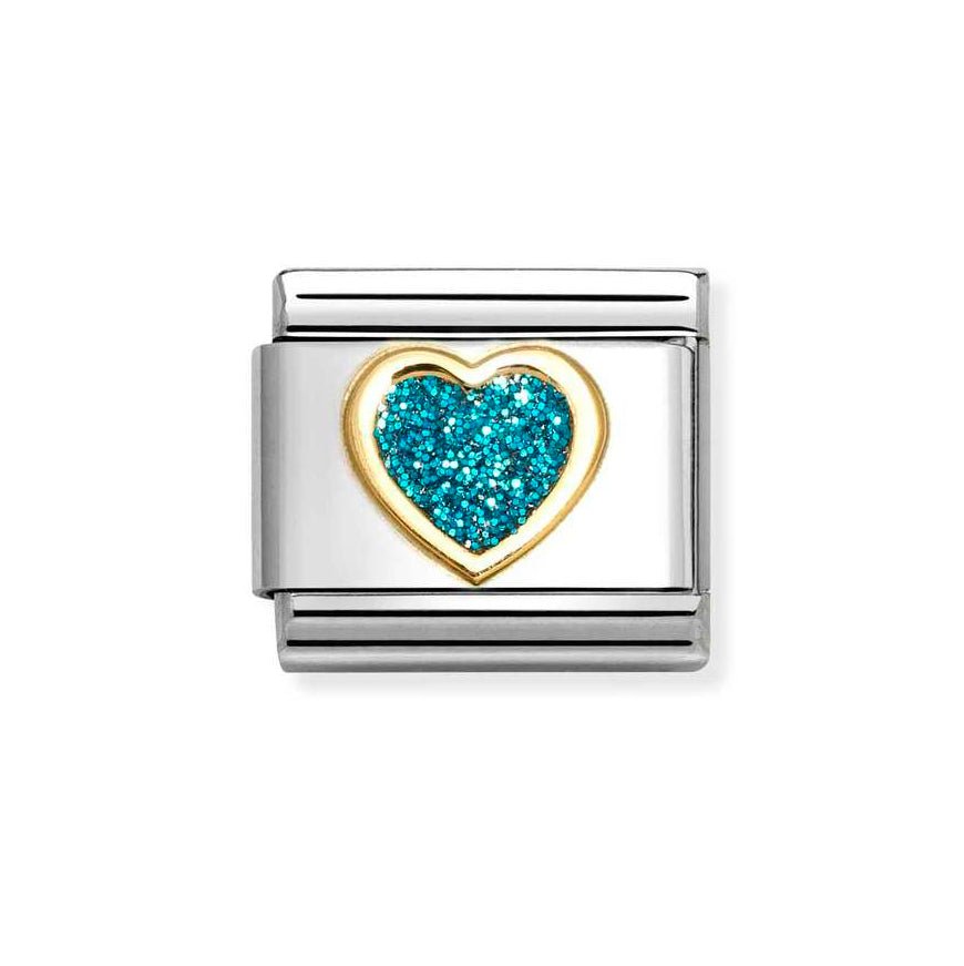 Nomination Gold Classic Glitter Turquoise Heart Charm - MococoNomination030220/088033497536747Charms and Links
