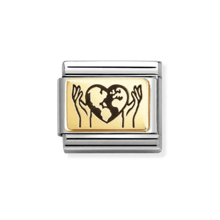 Nomination Gold Classic Plates Hands with Globe Charm - MococoNomination030166/678033497568281Charms