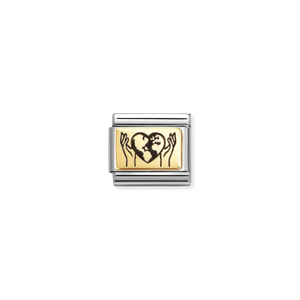 Nomination Gold Composable Classic Plates (IC) In Steel Hands with Globe Charm Image