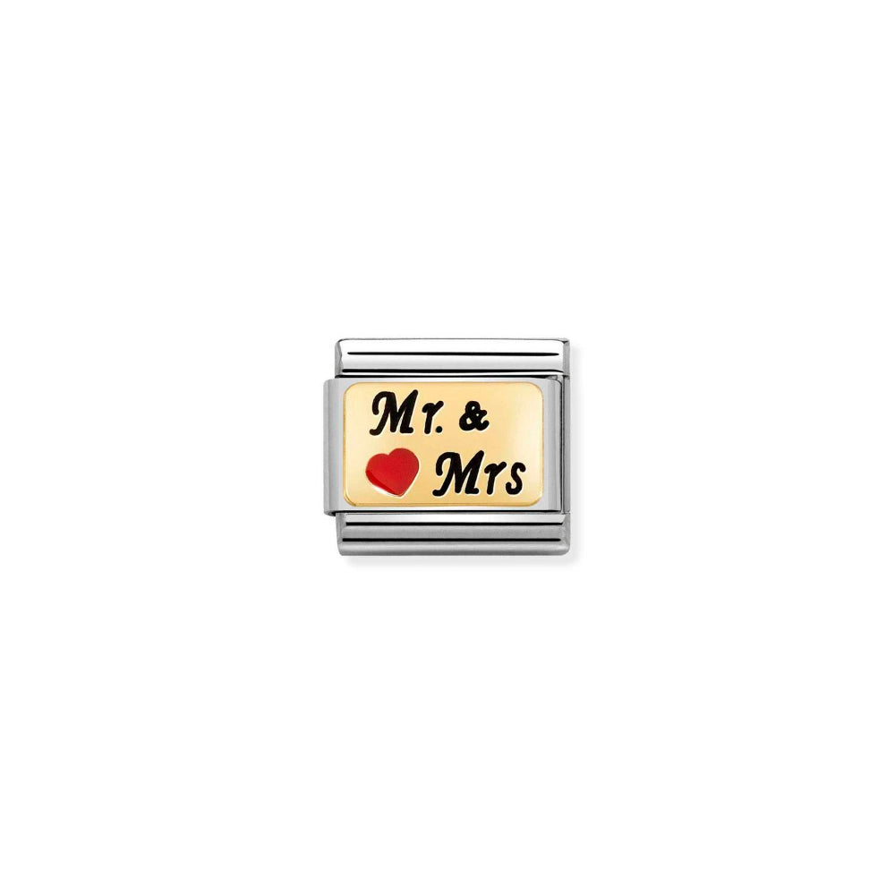Nomination Gold Composable Classic Plates Steel, Enamel Mr and Mrs with Heart Charm Image